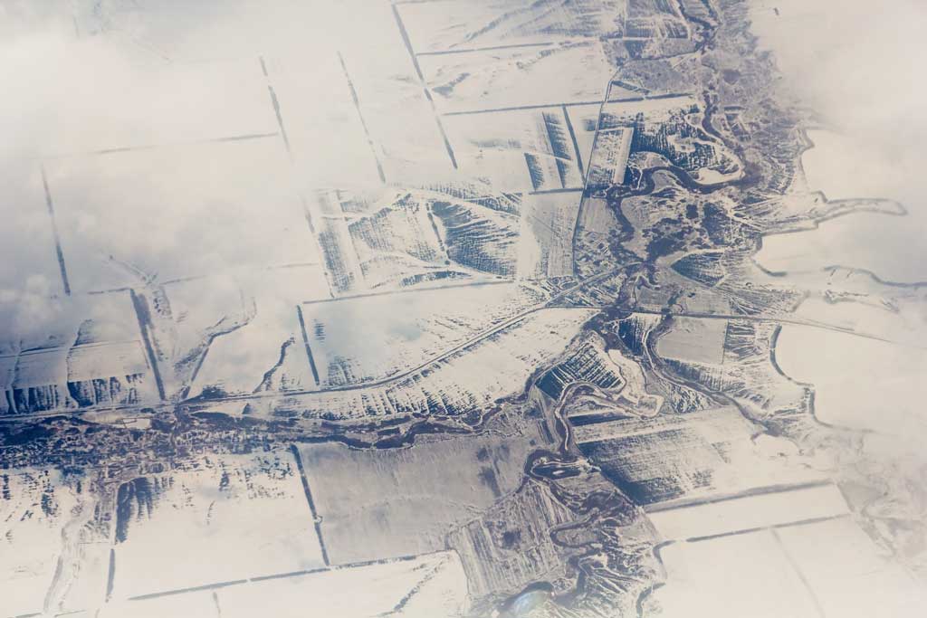 Aerial photography of the cold, snowy Russian landscape